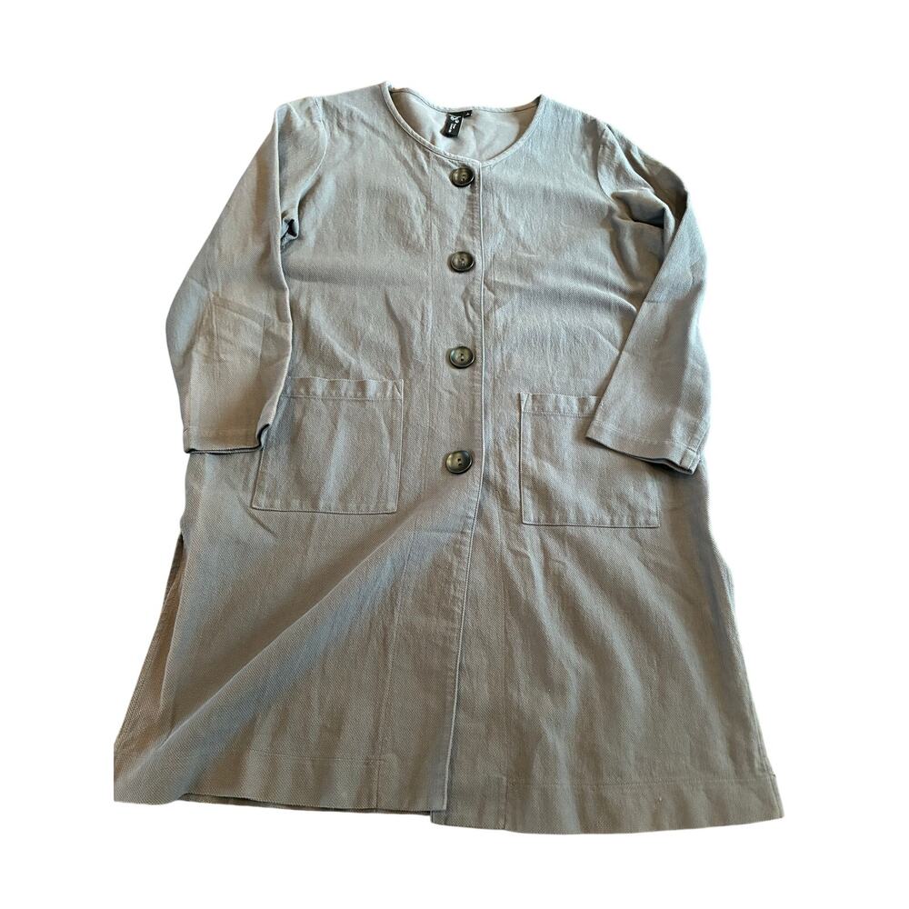 Focus Casual Life tunic long sleeves large button‎ grey top 100% cotton medium